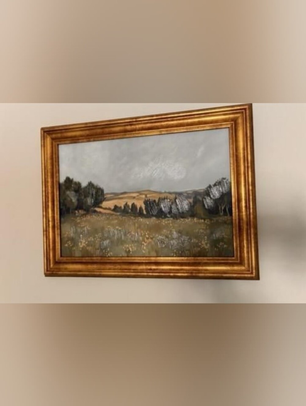 Framed Landscape Wall Art in Gold Frame - Green and Gray Tones